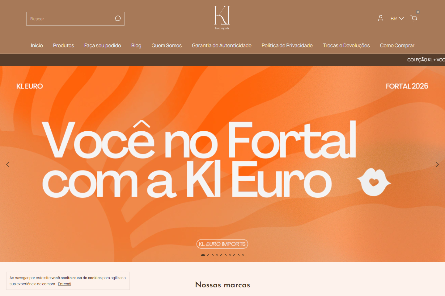 Home do e-commerce KL Euro com banner laranja de campanha e menu de categorias